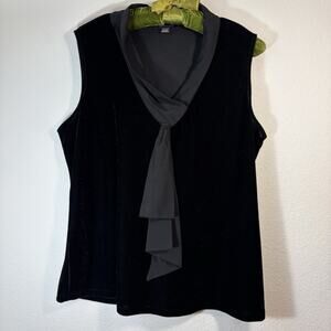 Tommy Hilfiger Women's Tank Top XL Velour Black Crepe Tie Sleeveless Goth Office